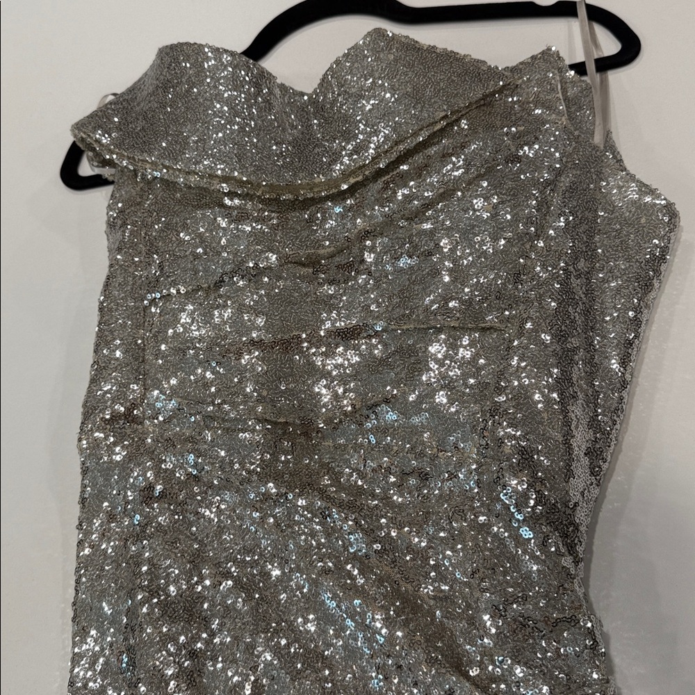 Elegant Silver Sequin Gown - Picture 13 of 15